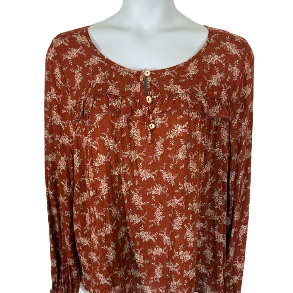 P.S Kate Rust and Floral Long Sleeve Tunic Blouse SKU1188 - Picture 3 of 9